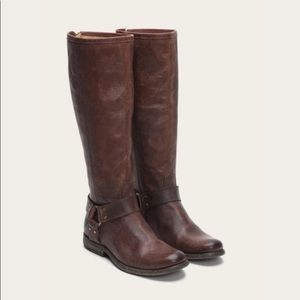 Frye Phillip Harness Tall Riding Boots Dark Brown